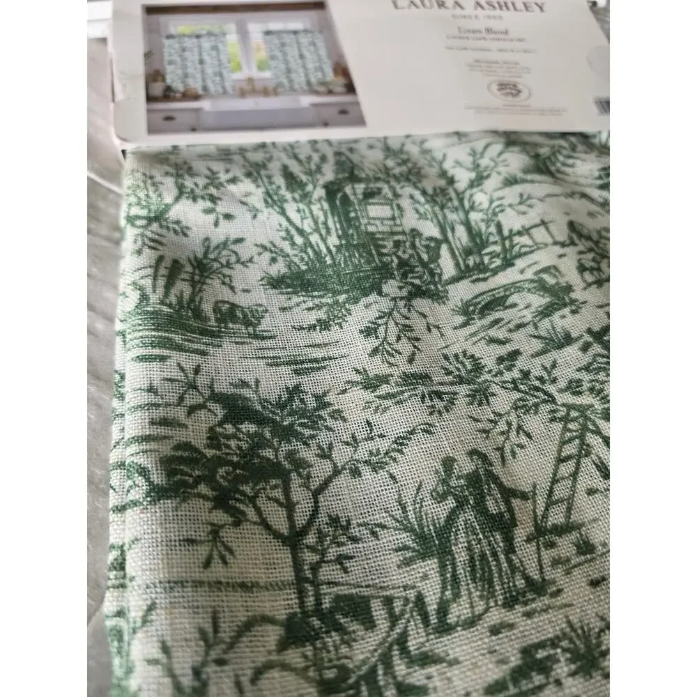NEW Laura Ashley Green Toile Linen blend Cafe Curtains